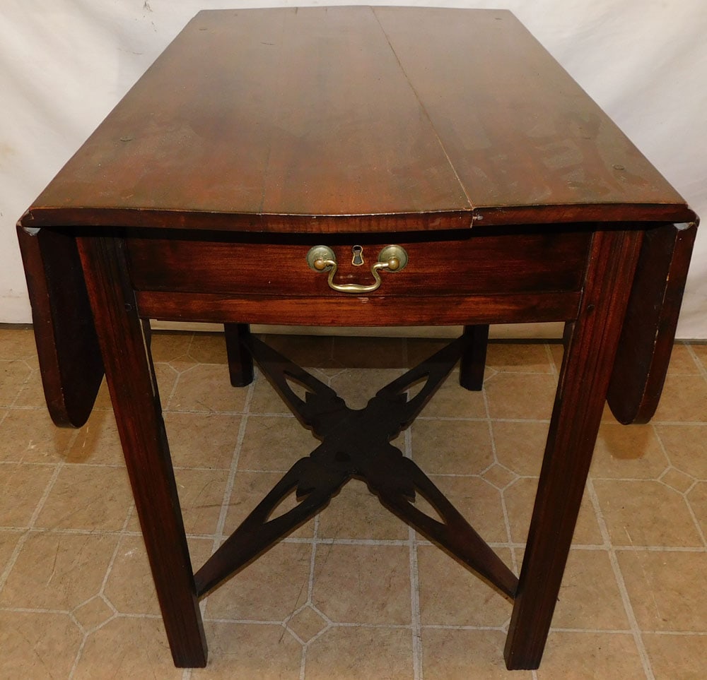 19th Century Cherry Stretcher Base Pembroke Table with Drawer (1 of 6)