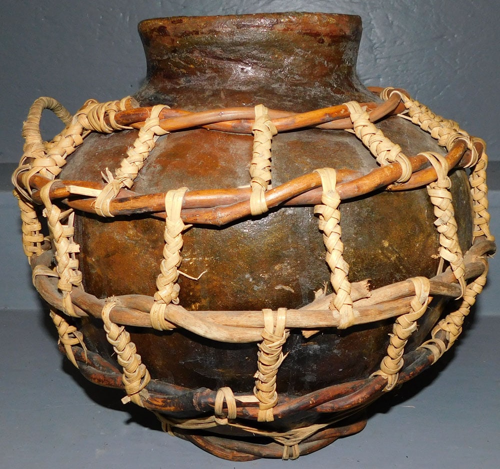 Rattan Wrapped Pottery Jug (1 of 3)