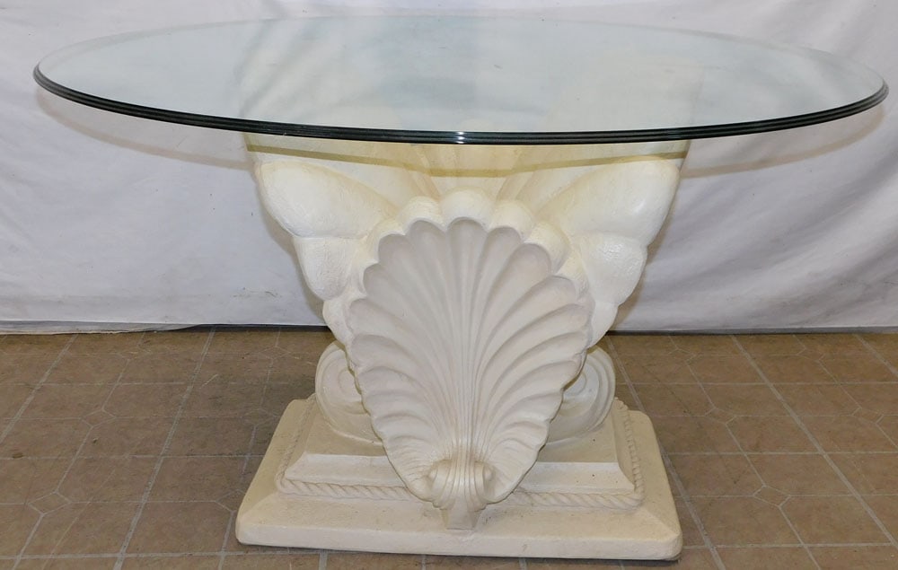 Glass Top Table With Painted Plaster Shell Form Base (1 of 4)