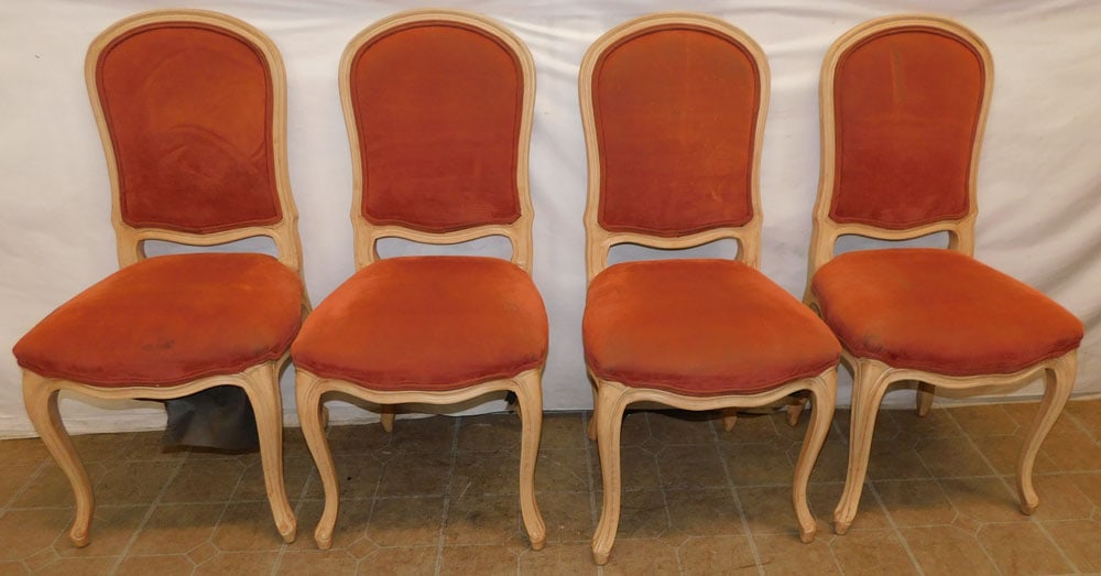 Set 4 French Walnut Dining Chairs With Suede Upholstery (1 of 3)
