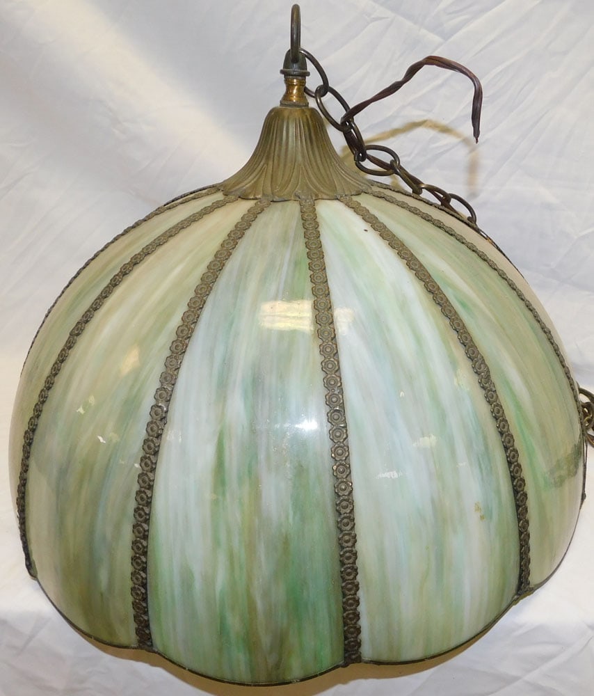 Antique Slag Glass Chandelier: Antique Slag Glass Chandelier. 17 1/2" Dia. 14" H ALL DESCRIPTIONS AND ANY CONDITION STATEMENT GIVEN BY LANGSTON AUCTION GALLERY ARE STRICTLY OPINIONS AND LANGSTON'S SHALL HAVE NO RESPONSIBILITY FOR E
