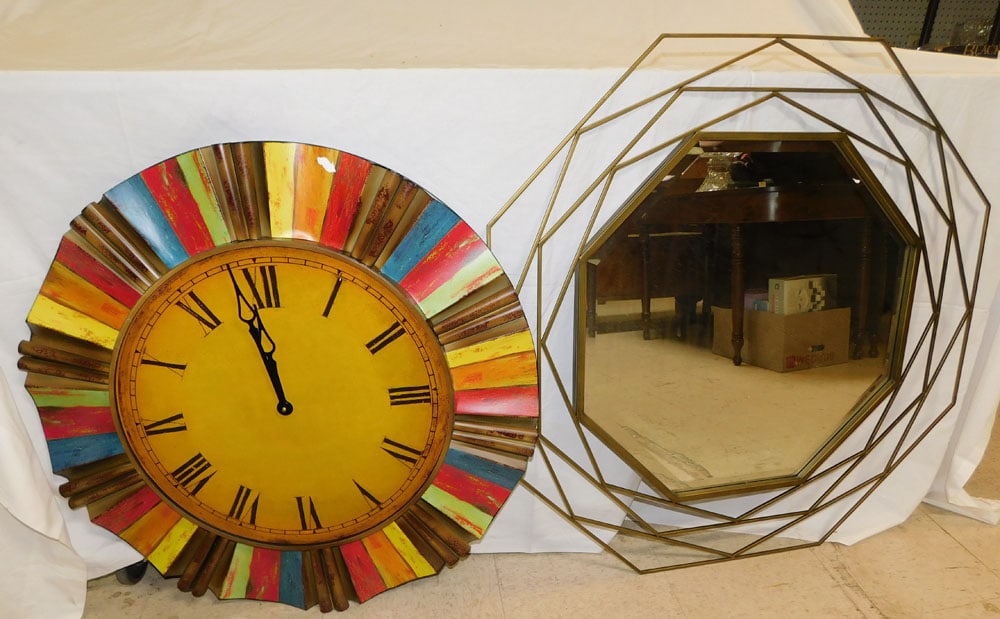 Painted Metal Decorative Wall Clock & Modern Gilded Frame Mirror (1 of 3)