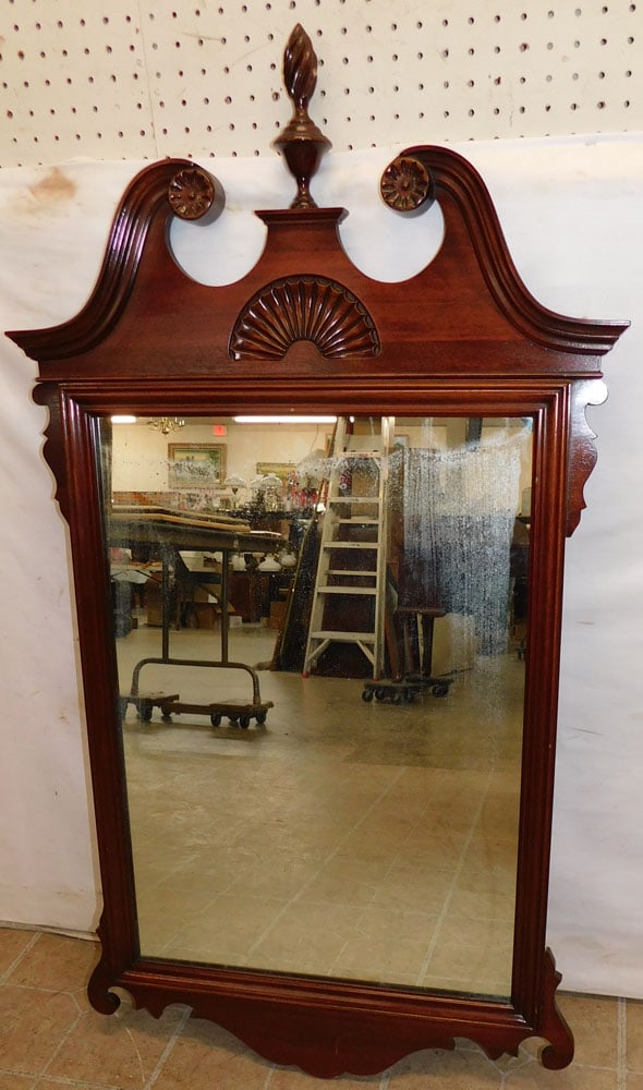 Mahogany Framed Mirror By Georgetown Galleries: Mahogany Framed Mirror By Georgetown Galleries. 26 3/4" W 47 1/2" H ALL DESCRIPTIONS AND ANY CONDITION STATEMENT GIVEN BY LANGSTON AUCTION GALLERY ARE STRICTLY OPINIONS AND LANGSTON'S SHALL HAVE NO RE