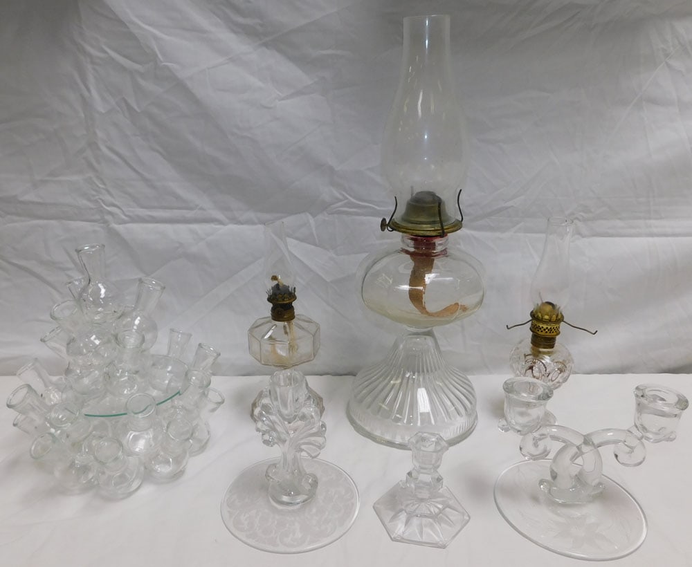 Lot Glass Oil Lamps & Glass Candlesticks (1 of 3)