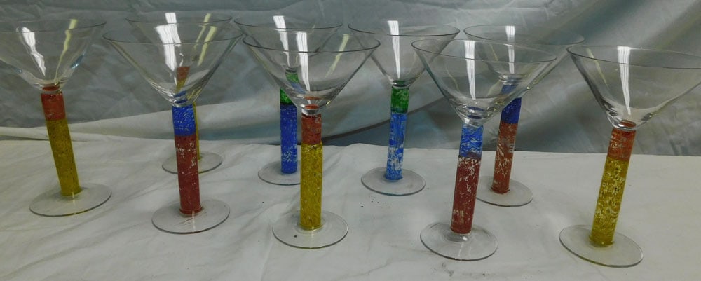 Lot Martini Glasses: Lot Martini Glasses. ALL DESCRIPTIONS AND ANY CONDITION STATEMENT GIVEN BY LANGSTON AUCTION GALLERY ARE STRICTLY OPINIONS AND LANGSTON'S SHALL HAVE NO RESPONSIBILITY FOR ERRORS OR OMISSIONS. THE ABSEN
