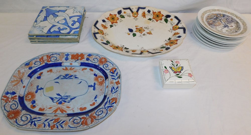Lot Antique Porcelain Items - Hand Painted Porcelain Tiles: Lot Antique Porcelain Items - Hand Painted Porcelain Tiles. ALL DESCRIPTIONS AND ANY CONDITION STATEMENT GIVEN BY LANGSTON AUCTION GALLERY ARE STRICTLY OPINIONS AND LANGSTON'S SHALL HAVE NO RESPONSIBI