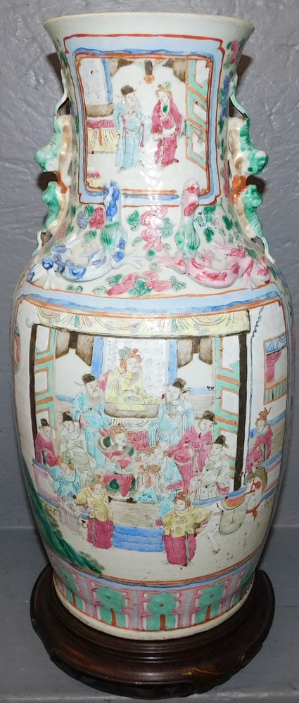 Antique Chinese Famile Rose Porcelain Vase on Teakwood Stand (1 of 6)