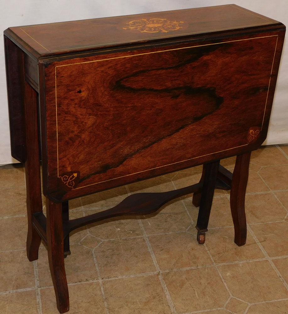 Antique Rosewood Drop Leaf Inlaid Coaching Table (1 of 4)