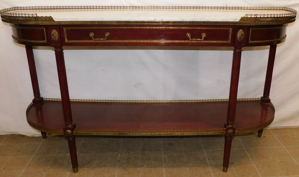 Mahogany & Marble Top French Console with Brass Gallery (1 of 6)