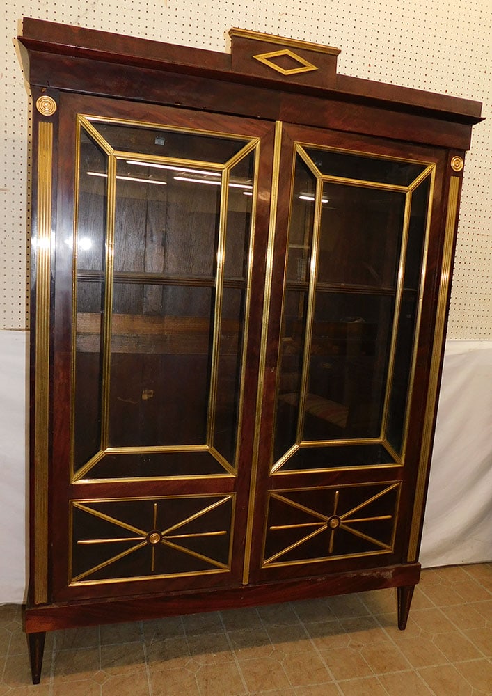 Antique Mahogany Glass Door Cabinet with Brass Fluted Columns (1 of 6)