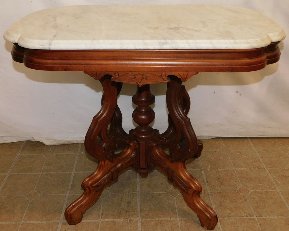 Antique Walnut Victorian Marble Top Table (1 of 5)
