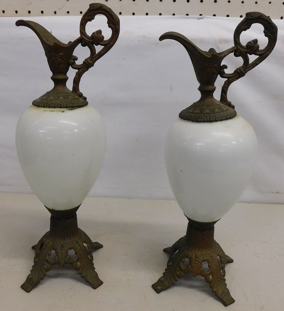Pair of Victorian Metal & Bristol Glass Ewers (1 of 4)
