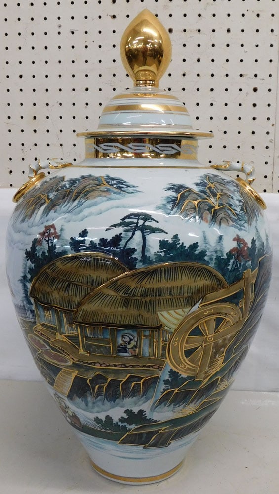 Large Paint Decorated Covered Urn (1 of 5)