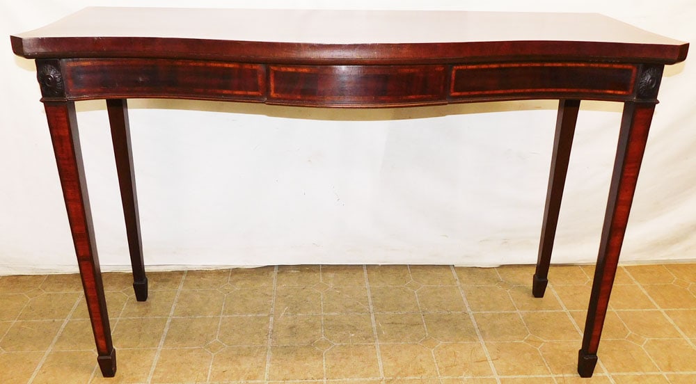 Antique Mahogany Satinwood Banded Top Serpentine Front Console (1 of 11)