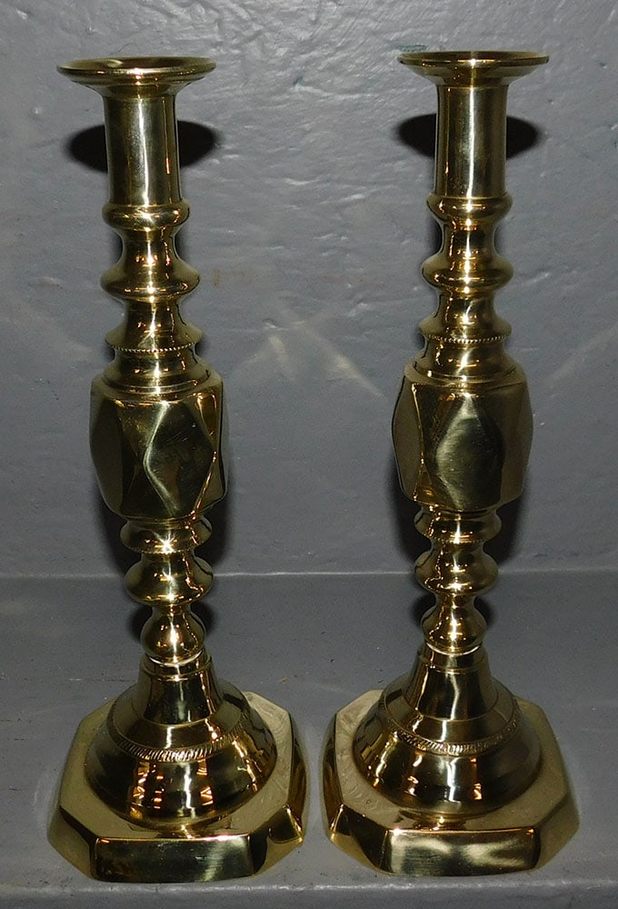 Pair of Brass Diamond Candlesticks (1 of 2)