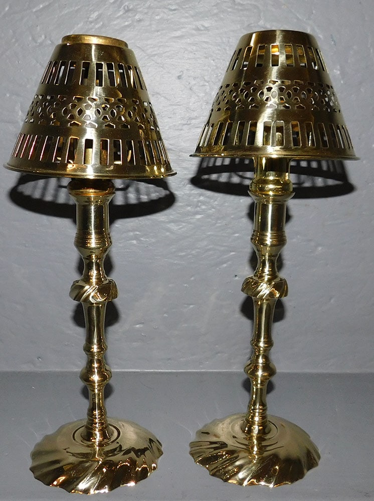 Pair Polished Cast Brass Candlesticks (1 of 2)
