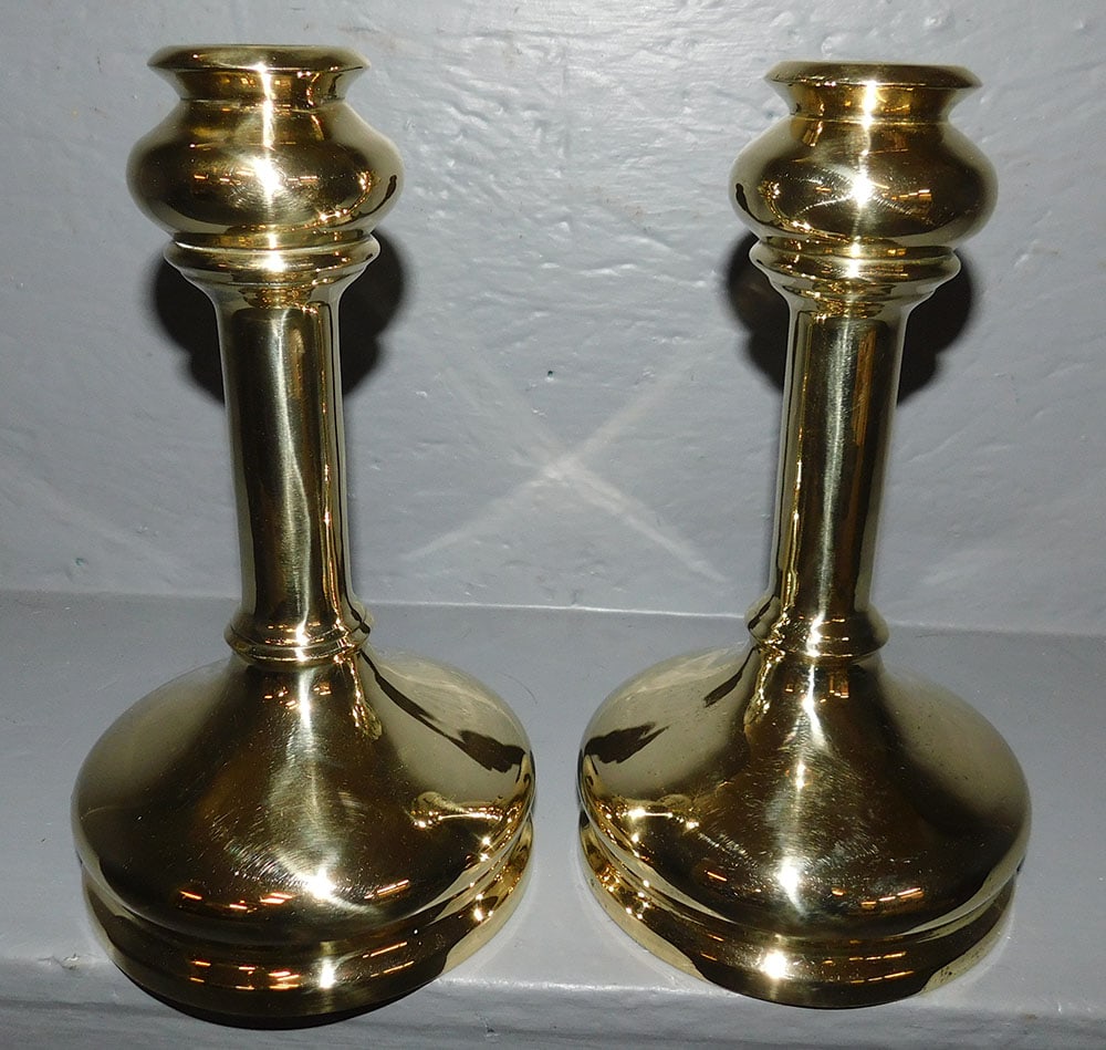 Pair Polished Cast Brass Candlesticks (1 of 2)