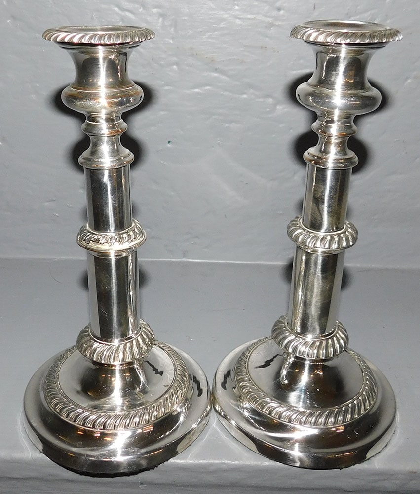 Pair Polished Sheffield Telescopic Candlesticks (1 of 2)