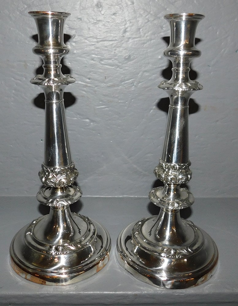 Pair Polished Sheffield Candlesticks (1 of 3)