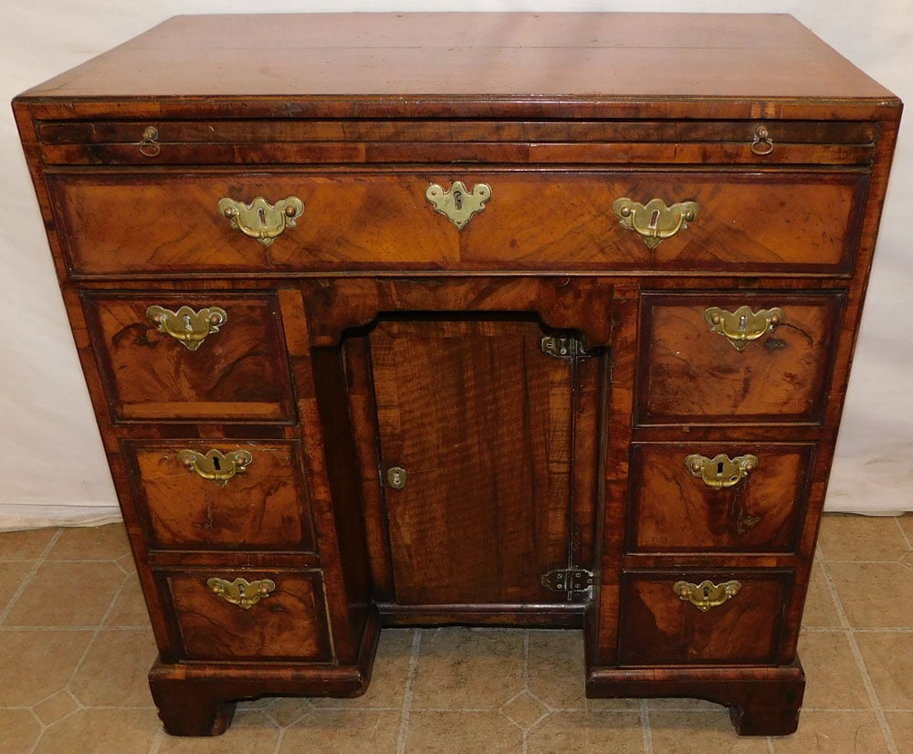 19th Century Walnut Banded Top Kneehole Desk with Pull Out Slide (1 of 5)