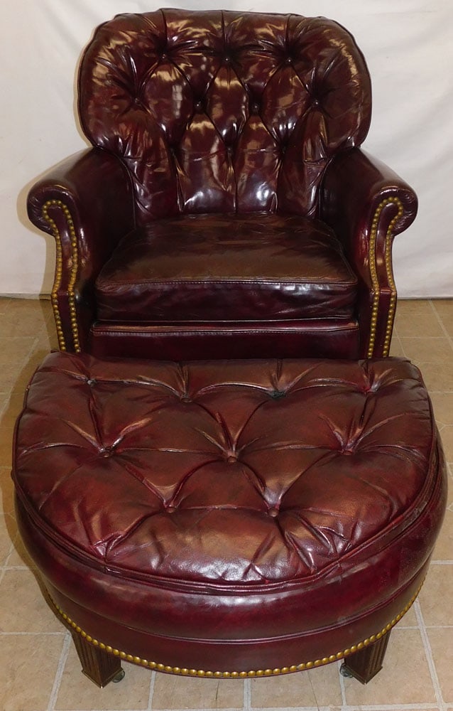 Leather Button & Tufted Back Chair & Ottoman (1 of 11)
