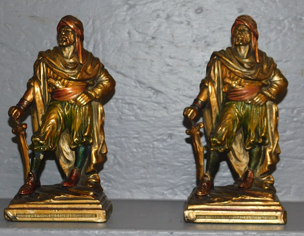 Pair of Cross Gilded Resin Figural Bookends Signed (1 of 3)