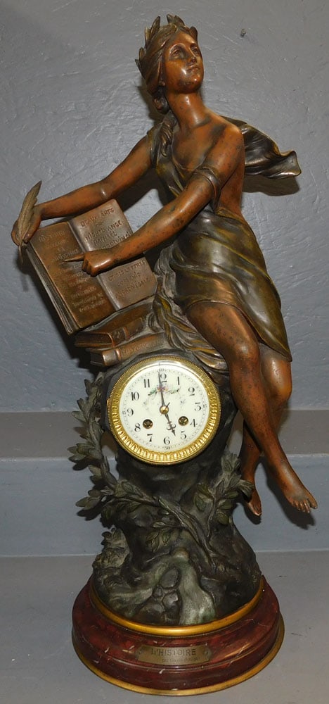 Antique Painted Metal French L'Histoire Figural Clock (1 of 7)