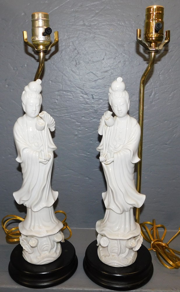 Pair of Blanc De Chine Figural Lamps (1 of 3)