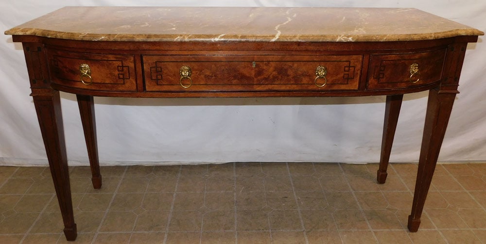 Mahogany Inlaid Marble Top Console with 3 Drawers by Baker Historic Charleston (1 of 8)