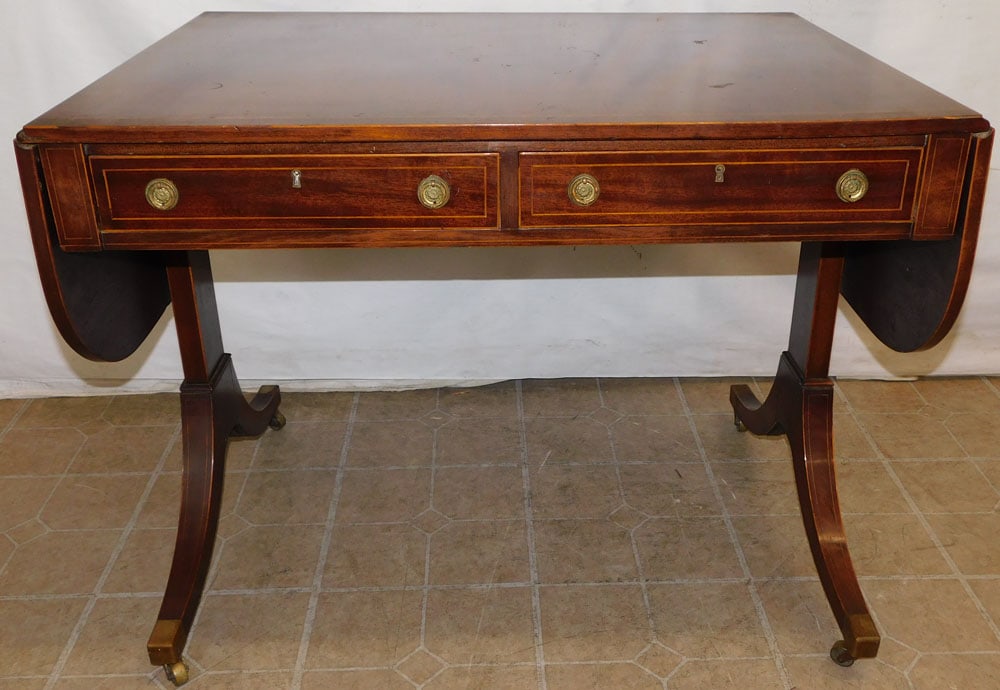 Mahogany Inlaid Drop Leaf Writing Table (1 of 8)