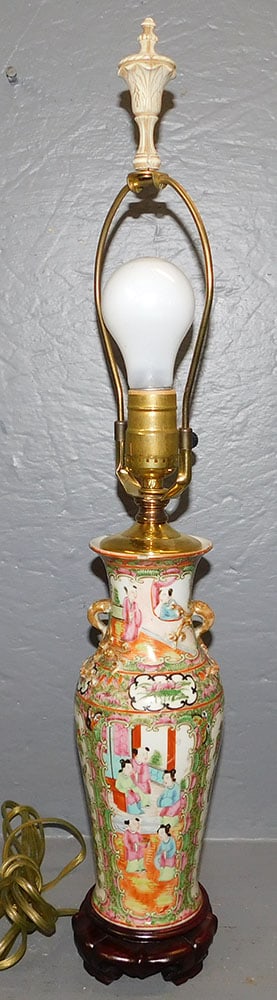 Antique Rose Medallion Vase Made Into Lamp (1 of 4)