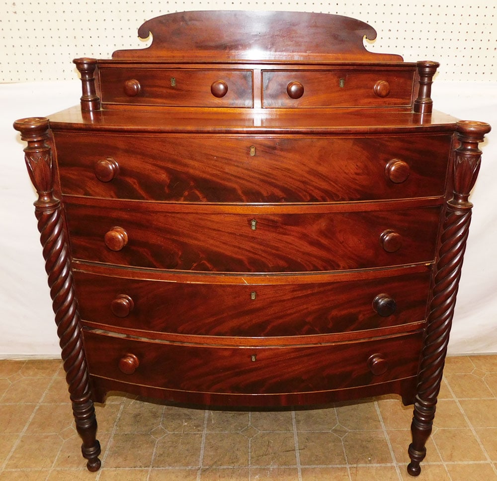 19th Century Mahogany Stepback 2/4 Bowfront Chest with Cookie Corners (1 of 8)