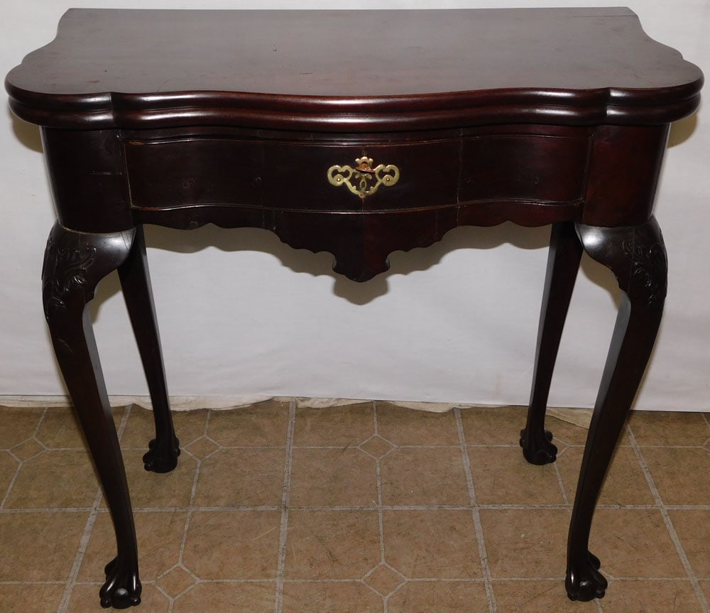 19th Century Ball & Claw Foot Mahogany Game Table with Drawer (1 of 5)