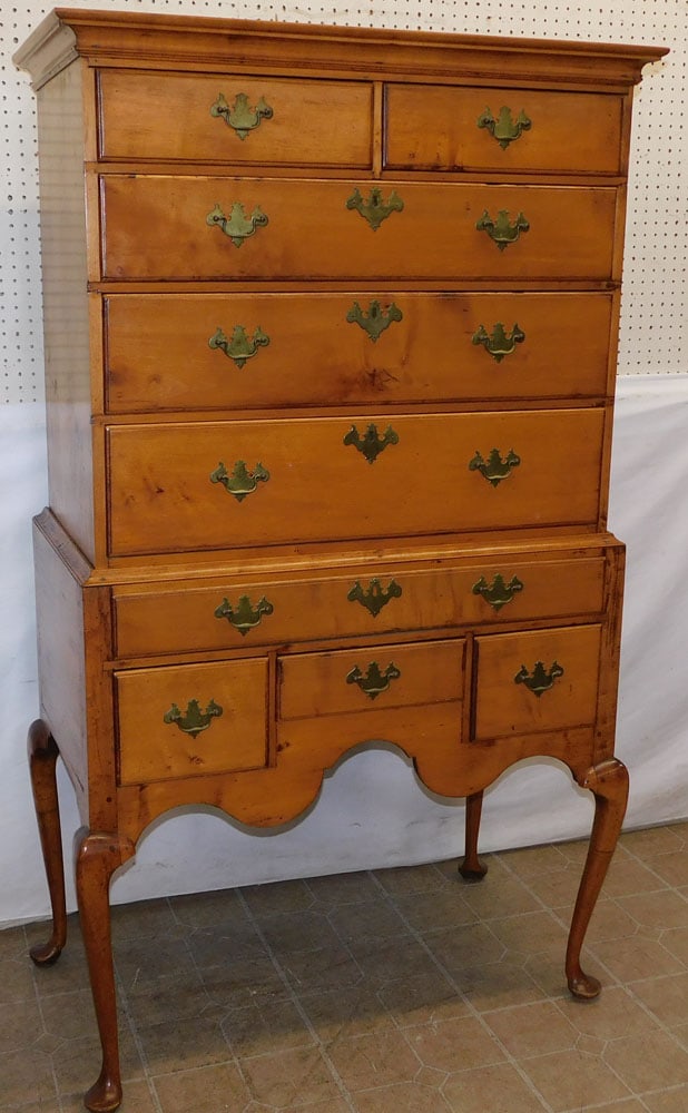19th Century New England Maple 2 Part Queen Anne Highboy (1 of 6)