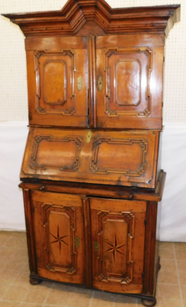 Early 19th Century Walnut Inlaid 2 Part Continental Secretary (1 of 14)
