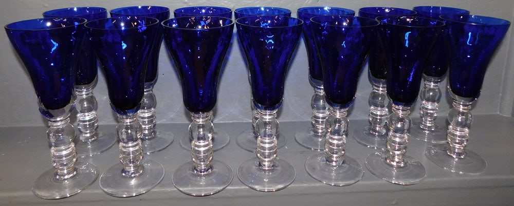 Set of 14 Cobalt Blue Water Glasses Signed Mottl (1 of 6)