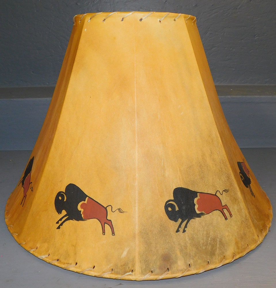 Painted Hyde Native American Lamp Shade with Buffalo Motif (1 of 3)