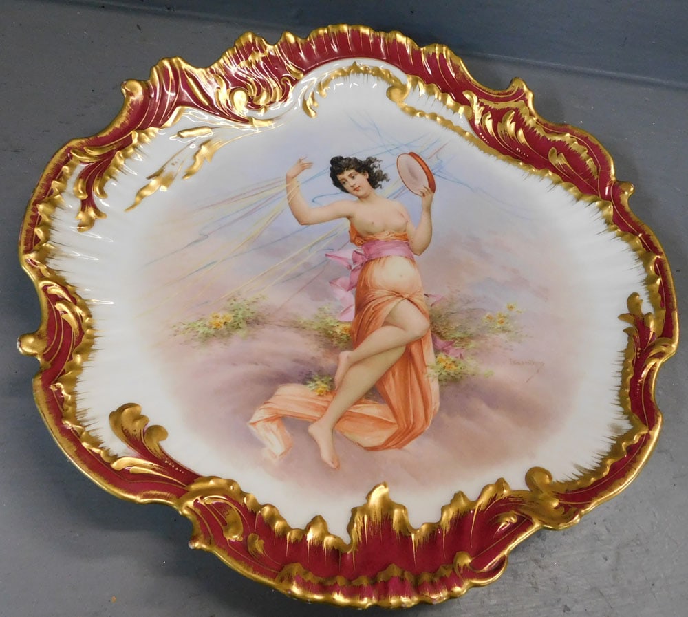 Hand Painted Limoges Portrait Nude Charger: Hand Painted Limoges Portrait Nude Charger. 13 1/2" Dia. ALL DESCRIPTIONS AND ANY CONDITION STATEMENT GIVEN BY LANGSTON AUCTION GALLERY ARE STRICTLY OPINIONS AND LANGSTON'S SHALL HAVE NO RESPONSIBILIT