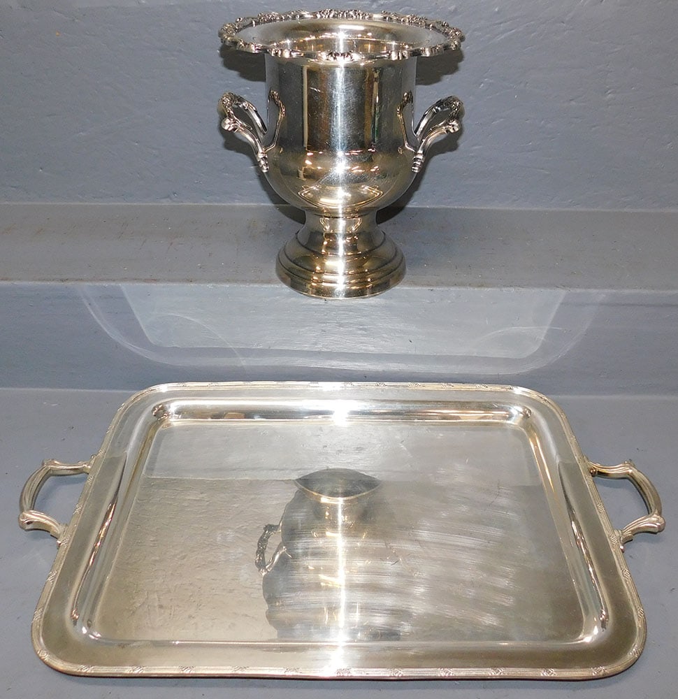 Silverplated Champagne Bucket & Silverplated Serving Tray (1 of 4)
