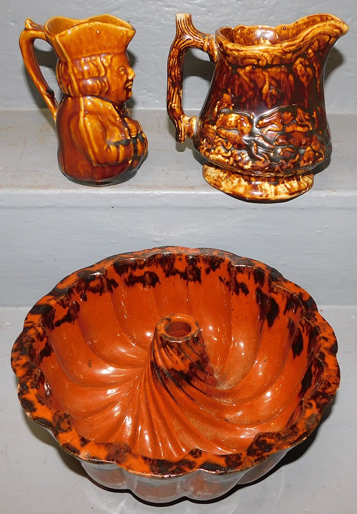 2 Bennington Pitchers & Redware Cake Mold (1 of 5)