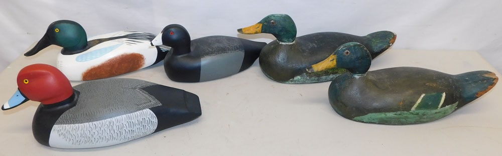 5 Painted Carved Wood Duck Decoys, (Some Signed) (1 of 4)