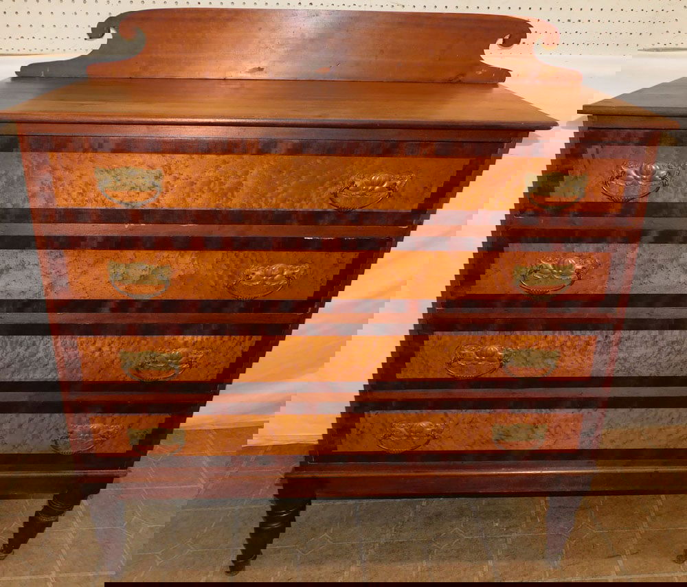 19th Century American Cherry 4 Drawer Chest with Birds Eye Maple & Banded Mahogany Drawer Fronts (1 of 6)