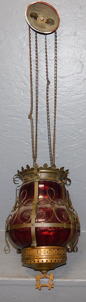 Hanging Cranberry Victorian & Brass Foyer Light (1 of 4)