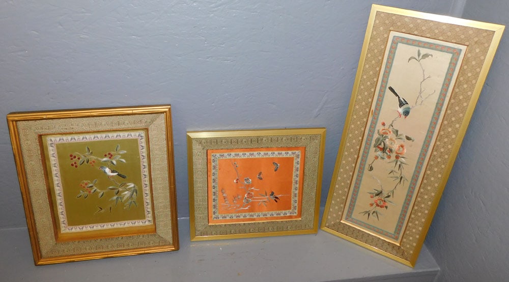 3 Framed Chinese Bird Embroideries (1 of 6)
