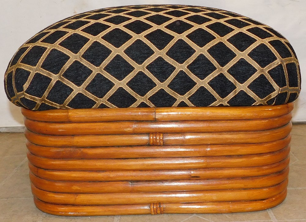 Rattan & Upholstered Top Ottoman (1 of 4)