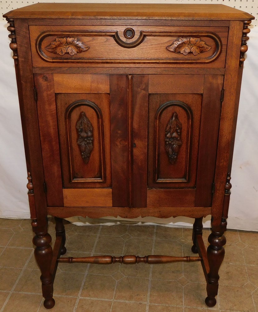 Antique Carved Walnut Victorian 2 Door Cabinet (1 of 5)