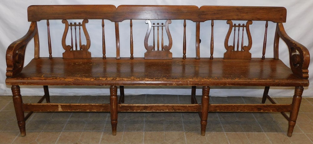 19th Century Cherry Lyre Back Deacon's Bench (1 of 6)