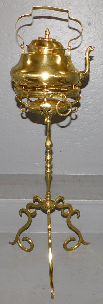 Antique Polished Brass Kettle on Stand (1 of 3)