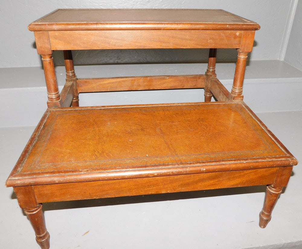 Mahogany Tooled Leather Bed Steps (1 of 4)