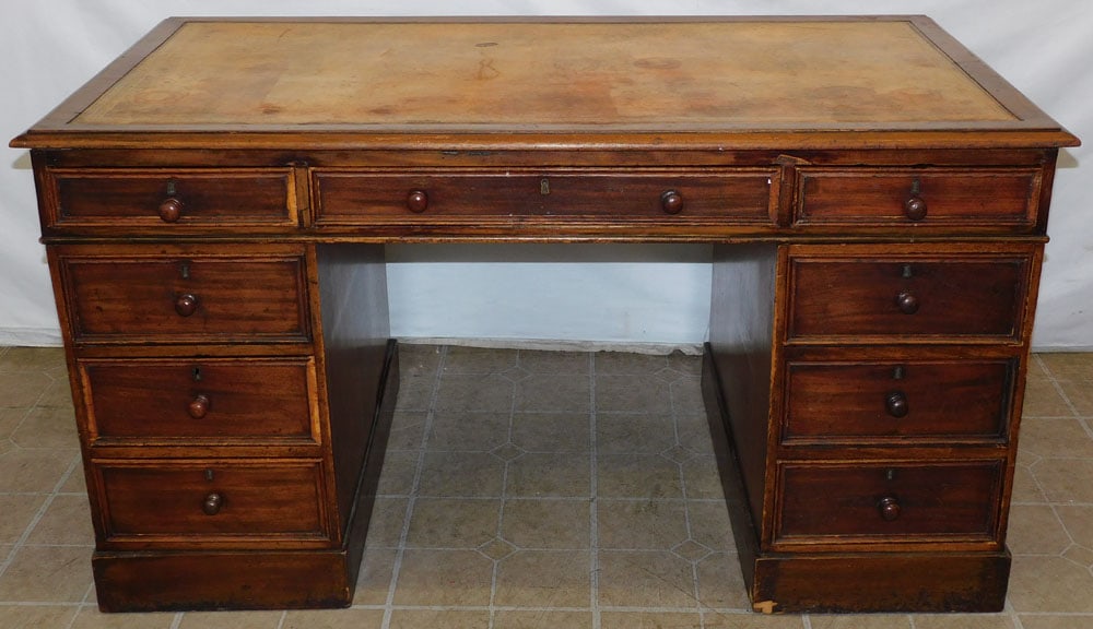 19th Century Mahogany 3 Part Desk with Tooled Leather Top (1 of 6)